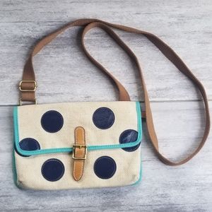 Fossil Crossbody Bag Tan Canvas Polka Dot Purse